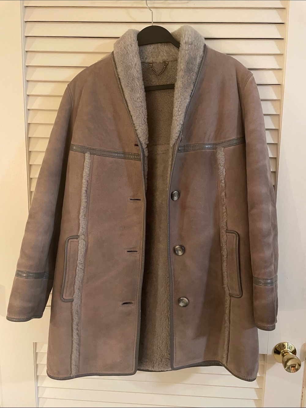 Classic Women's Shearling Leather Jacket in Taupe